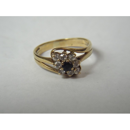 51 - 9ct Gold Sapphire Set ring with Diamond Surround. 2.8 g  Finger Size 'Q'