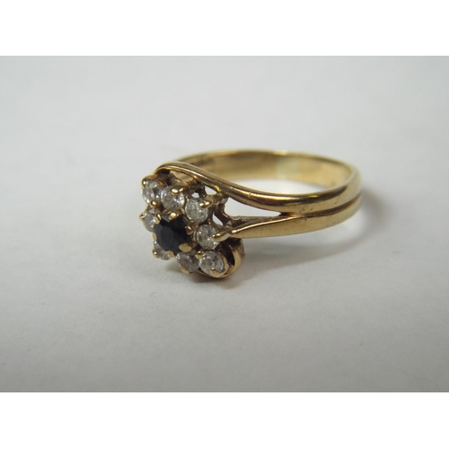 51 - 9ct Gold Sapphire Set ring with Diamond Surround. 2.8 g  Finger Size 'Q'