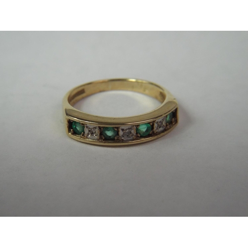 56 - 9ct Gold Emerald & Diamond Set Ring, Finger size 'M'  2.6g