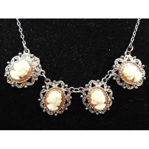 58 - Pretty  Vintage White metal Necklace with four cameos