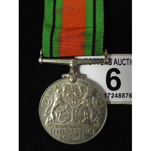 6 - 1939/45 Defence medal with ribbon