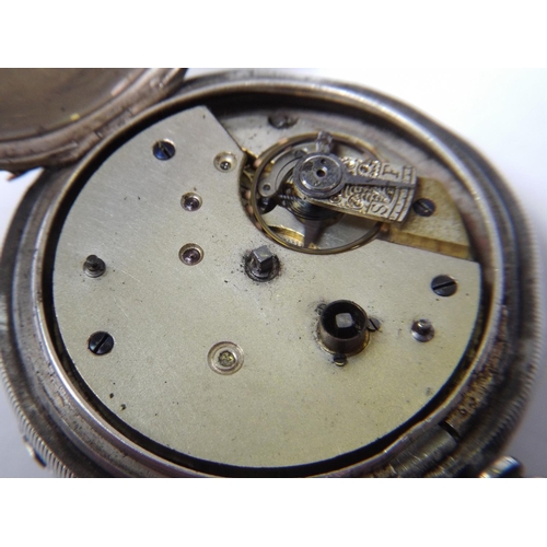 69 - Hallmarked Silver Pocket watch with Champleve Face. Intermittent runner. White metal graduated chain... 