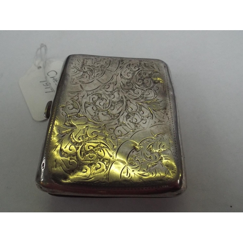 76 - Silver Cigarette Case. Chased Scrolling. Hallmarked for Chester 1917 (thin silver one side)