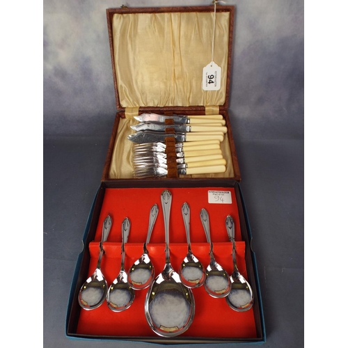 94 - Boxed set of chrome plated fish knives & forks plus boxed soup spoons