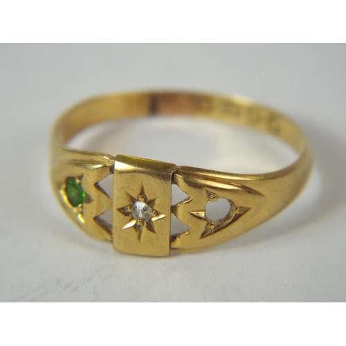 29 - 18ct Gold ring set with Emerald and Diamond, (one stone missing) Chester 1918 2.2g