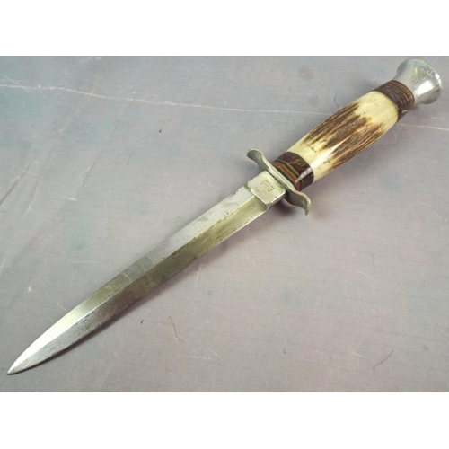 5 - William Rogers Bone Handled Stilletto Dagger with leather sheath, Sheffield