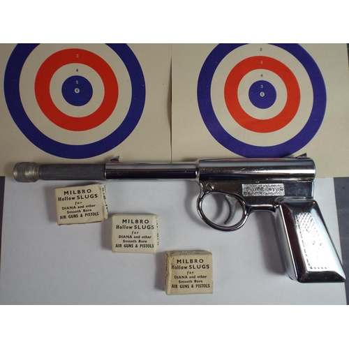 13 - Chrome GAT .177 Air pistol with three boxes of smooth Milbro slugs & targets.