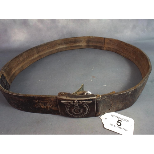 5 - WW2 German Leather Belt with SS Buckle