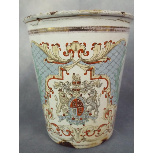 100 - Victorian Metal and enamel transfer printed diamond anniversary Beaker. 1897