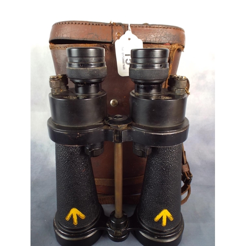 15 - Pair of WW2 Barr & Stroud Naval Binoculars with Anti Dazzle switch, Original leather case, arrowmark... 