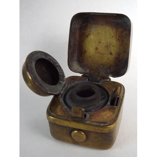 20 - Small Brass Traveling Inkwell with original Glass well.