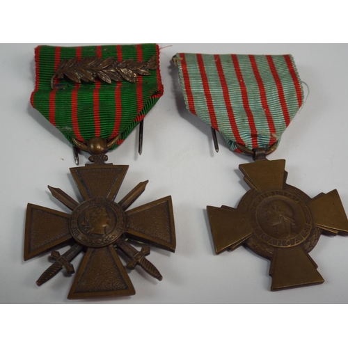 3 - Two French WW1 Medals, Croix de Guerre with palm leaf & Croix du Combattant