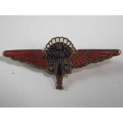 5 - Rare Metal and enamel badge for a parachute maker, On original card.