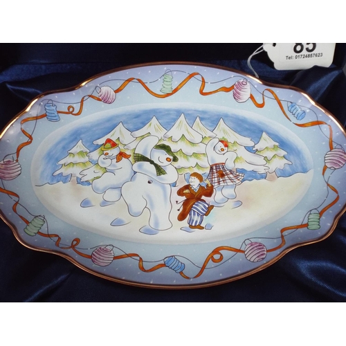 85 - Border fine arts Studio enamel snowman dish in silk lined presentation box