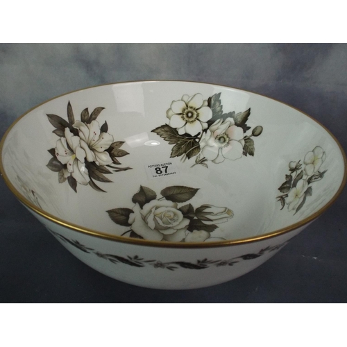 87 - Royal Worcester Fine Bone China bowl in white rose pattern 10 inches in diameter.