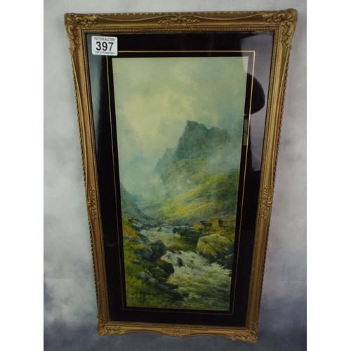 397 - Picture on glass of the Scottish Highlands on Gilt frame