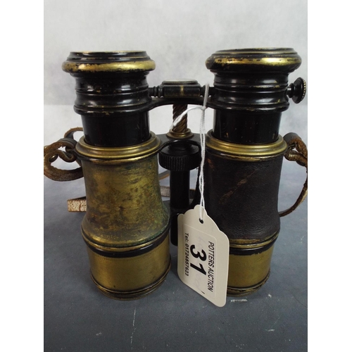 31 - Vintage pair of Marine Binoculars, leather strap & built in compass