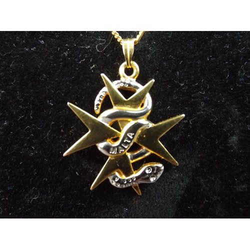 84 - Yellow Metal Maltese cross pendant & Chain