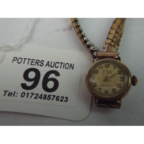 96 - Swiss 21 Jewel accurist watch for spares or repairs, 9ct gold case