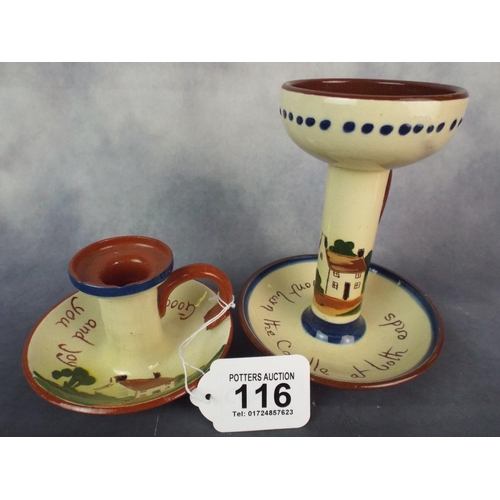 116 - Two Dartmouth Pottery Motto ware Candlesticks