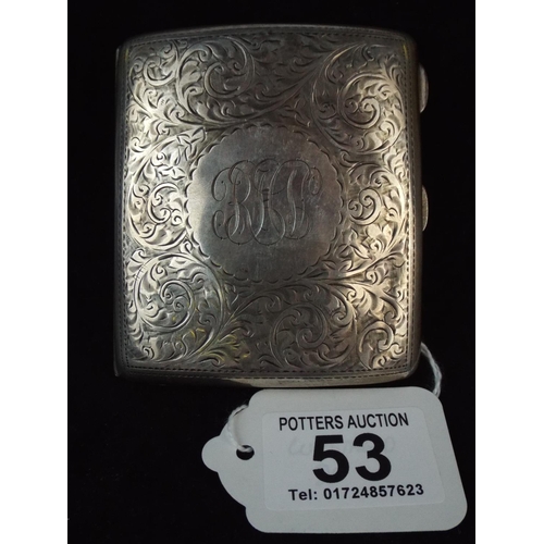 53 - Hallmarked Silver Cig case with Ornate Scrolling.  Birmingham 1945