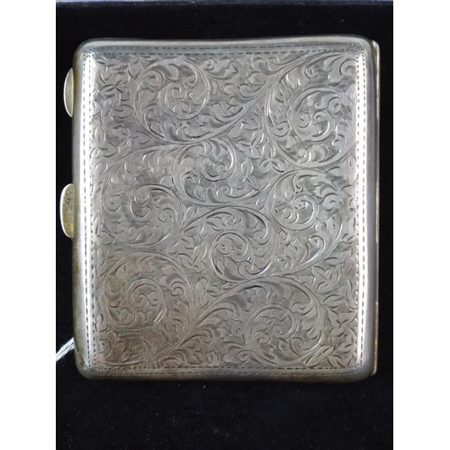 53 - Hallmarked Silver Cig case with Ornate Scrolling.  Birmingham 1945