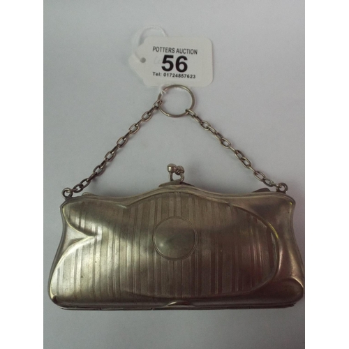 56 - 1930's era, white metal ladies purse with chain handle