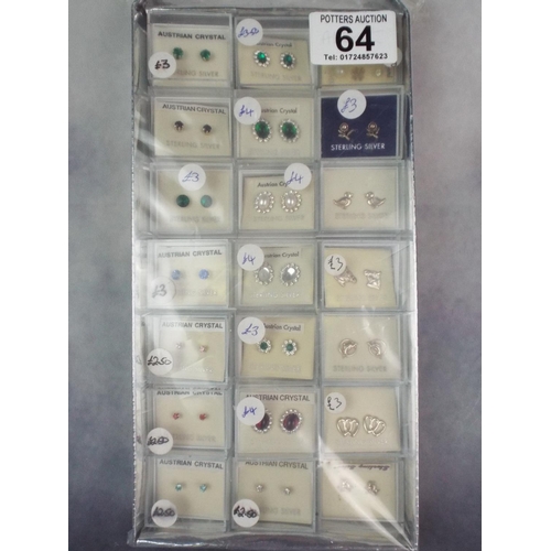 64 - 21 As new in boxes Sterling silver ear studs