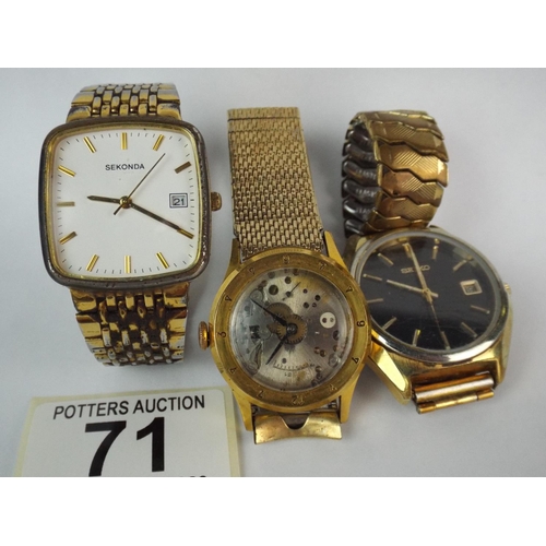 71 - Three Quartz watches for spares/repairs