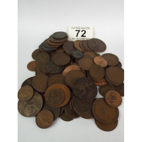 72 - Quantity of UK copper Coins, some Victorian etc