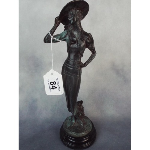 84 - Bronze Alloy Spelter figure of a 1920's Deco Lady on Marble base