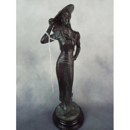 84 - Bronze Alloy Spelter figure of a 1920's Deco Lady on Marble base