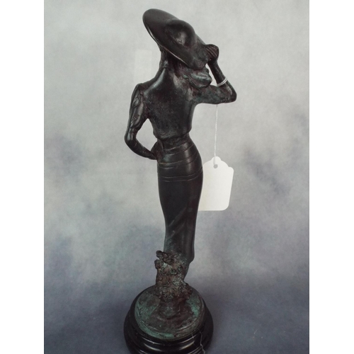 84 - Bronze Alloy Spelter figure of a 1920's Deco Lady on Marble base