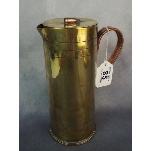 85 - WW1 Trench art shell made into lidded jug. 1916 with original Bullet Lid handle.