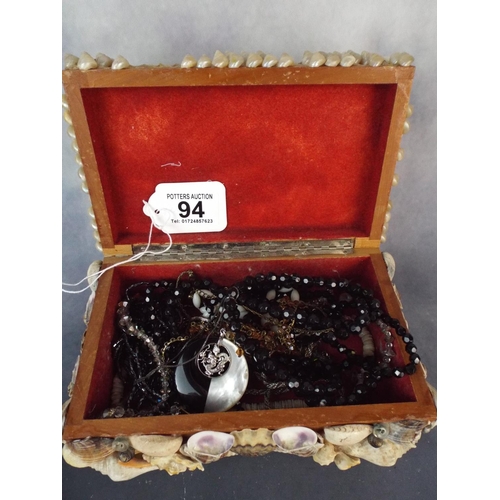 94 - Shell Encrusted Jewellery box with contents