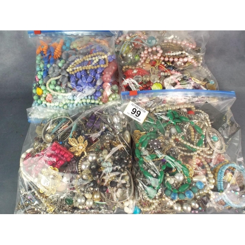 99 - Four Bags of assorted costume jewellery (6kilos)