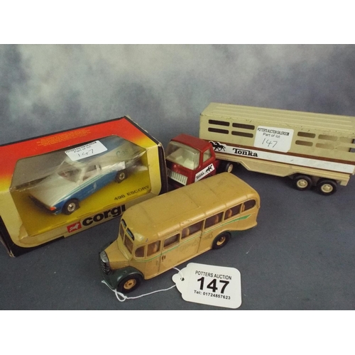 147 - Bedford Corgi OB Coach plus Tonka Truck and Corgi Escort Van