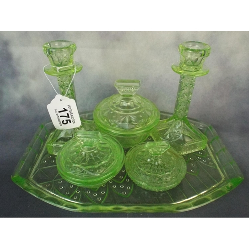 175 - Green Glass Dressing table set.