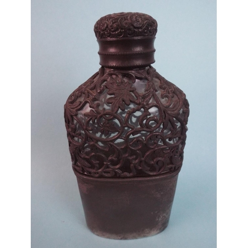 117 - Interesting scrolled Hipflask with detachable drinking cup.