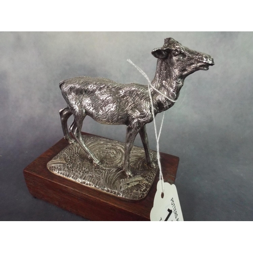 119 - White metal/ Silver plate figure of a red deer mounted on a wooden plinth