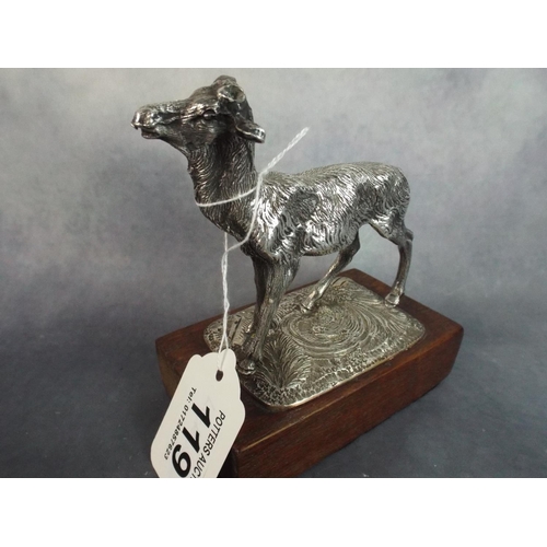 119 - White metal/ Silver plate figure of a red deer mounted on a wooden plinth