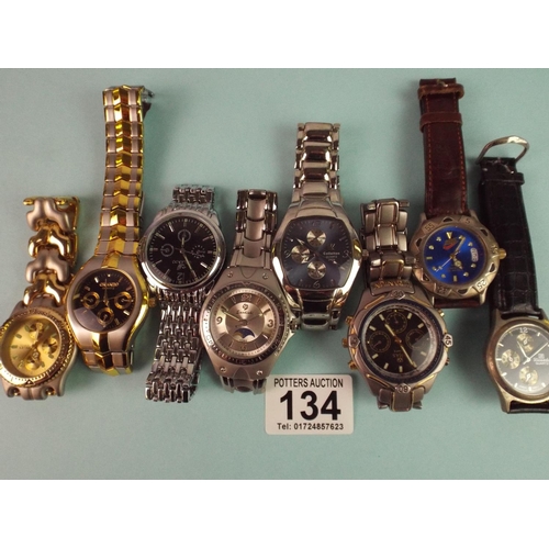 134 - Eight Excellent Quality Gents Quartz watches, requiring Batteries.