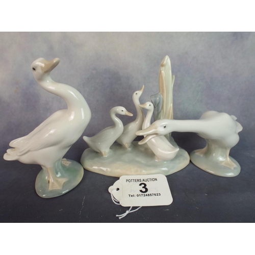 3 - Lladro & Nao Geese Figurines