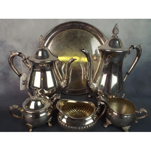 39 - Viners Silver Plated Coffee set with Brittania Metal S/P Cream Jug and A1 Quality S/P Circular Tray