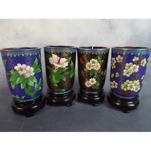 4 - Four Chinese Clossone Beakers on Turned wooden stands