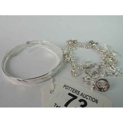 73 - 925 silver Bangle plus 925 silver Charm Bracelet