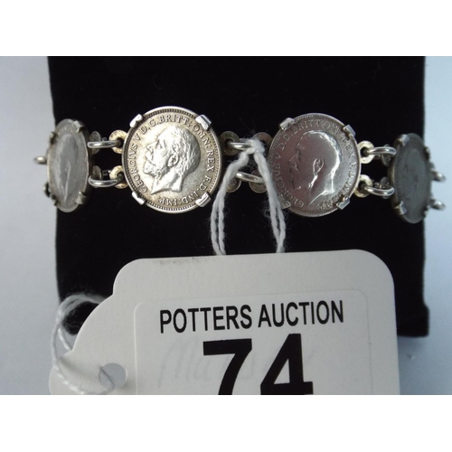 74 - Silver Bracelet set with pre 1930 Silver 3d Pieces.