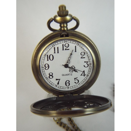 77 - Quartz Pocket Watch & Chain. Alice in Wonderland themed