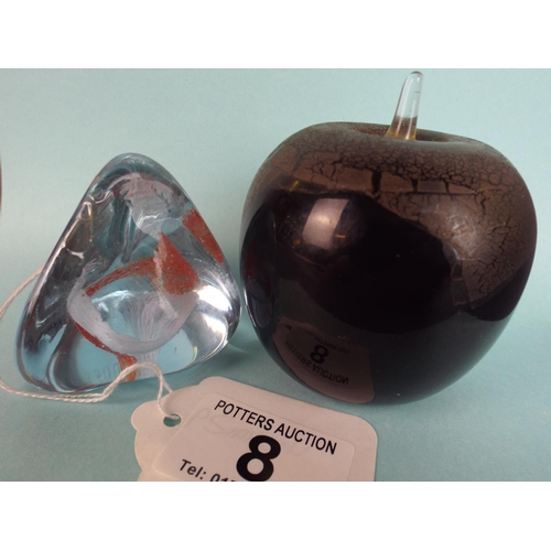 8 - Phoenix glass Apple Paperweight with Caithness Pebble paperweight