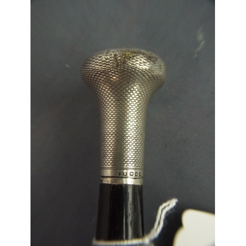 92 - Silver Topped Ebonised Gentlemans Walking Cane, Hallmarked for London 1922